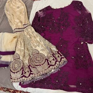 Gorgeous burgundy and gold Pakistani Indian dress